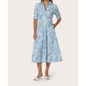 NEW LUSANA chrissie belted poplin dress in botanical